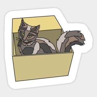 Black Fluffy Cat in Box Sticker